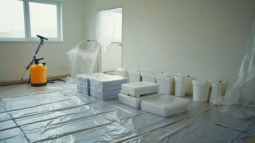 Specialist decontamination equipment staged inside a sealed work area