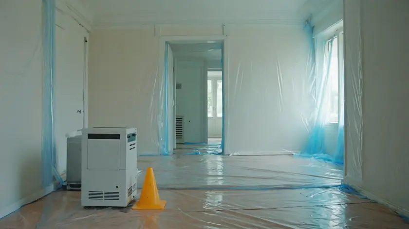 Ozone generator treating a sealed room during professional odour removal in Newcastle