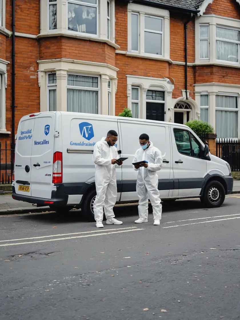 Technicians reviewing job details together before starting work