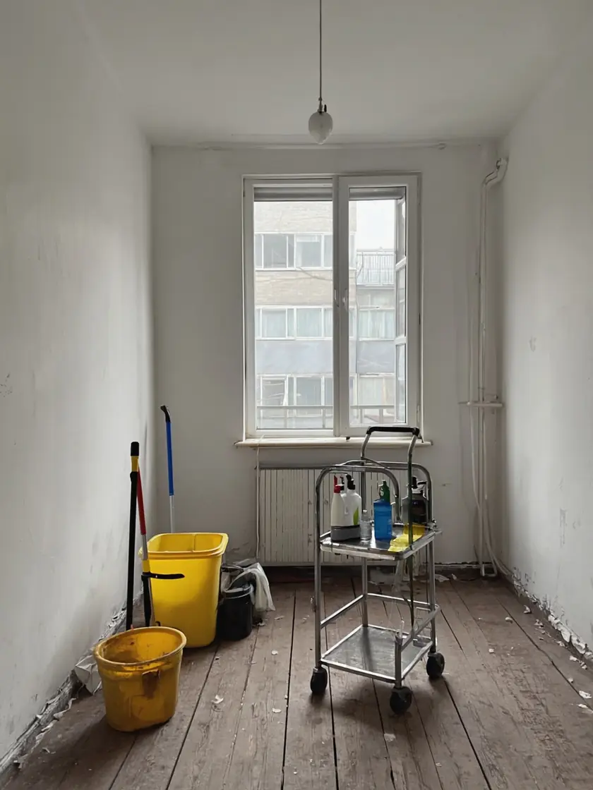 Empty rental flat mid-clean between tenancies